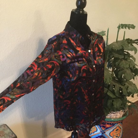 Chico Print Retro-Look Button-Up Top - Picture 1 of 3